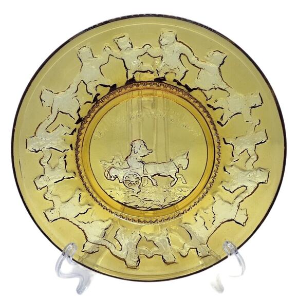 Tiara Indiana Glass Amber Nursery Rhyme Plates Set of 4 Mint Condition Vintage - Picture 5 of 11